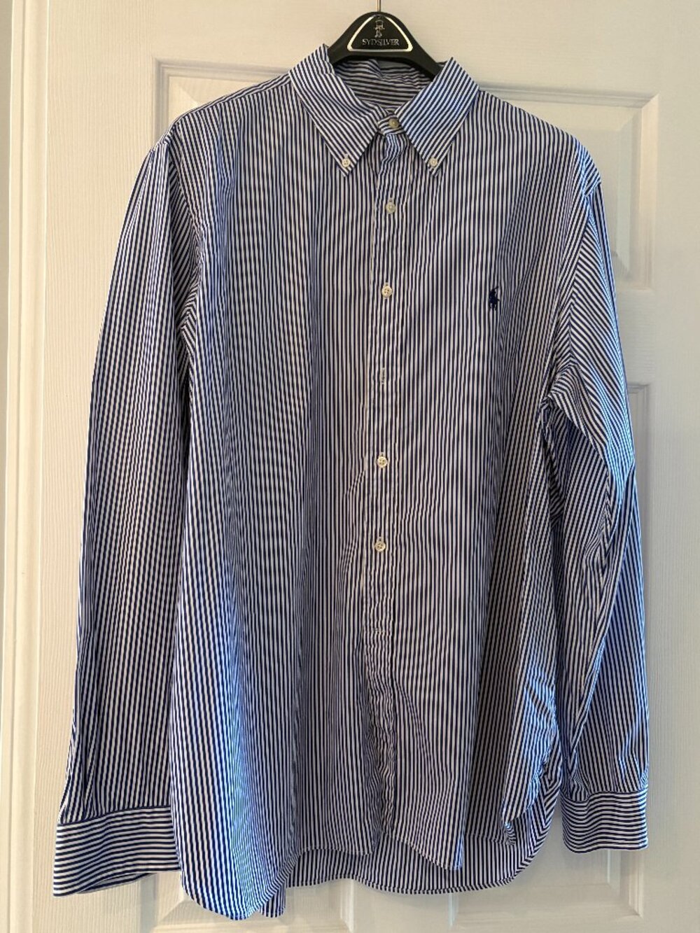 Ralph Lauren Classic Men's Dress Shirt - Navy & white stripe - sz 17.5 like new